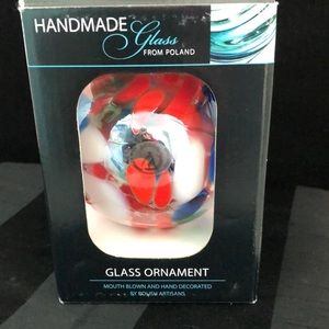 Polish Art Glass Round Hanging Ornament Red Multi Twister